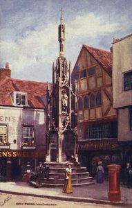 City Cross, Winchester (färglitografi) av English School