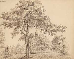 Clapham Church, Surrey (bläck på papper) av English School