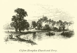 Clifton Hampden Church och färja av English School
