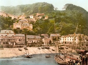 Clovelly Harbor (handfärgat foto) av English School