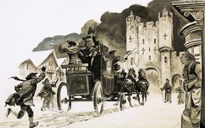 Coach som går in i en stad av English School