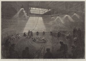 Rulla upp Atlantic Telegraph Cable i en av tankarna ombord på Great Eastern av English School
