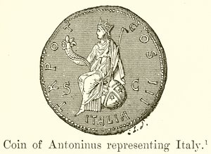 Mynt av Antoninus som representerar Italien av English School