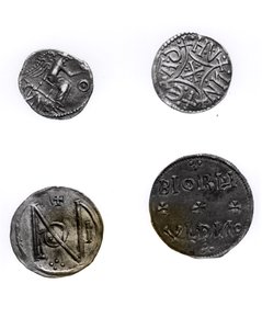 Mynt av Cunobelinus eller Cymbeline (d.43 AD), Offa, kung av Mercia (757-96 AD) och Alfred (871-99 AD) och Edward den äldre (871-924 AD) (silver)