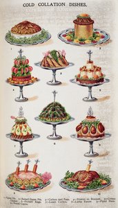 Cold Collation Dishes, från "Beetons bok om hushållsförvaltning" vol.1; redigerad av fru Isabella Beeton av English School