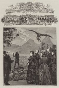 Kolonial- und Indienausstellung, Südaustralien, der Besuch der Königin im südaustralischen Hof am Freitag, 21. Mai (Stich) von English School