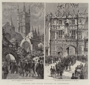 Koloniala och indiska besökare vid Canterbury (gravyr) av English School