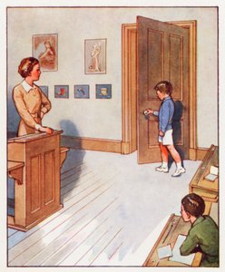Kommandon: Gå fram till dörren och stäng den (färglitografi) av English School