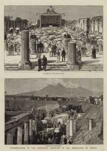 Åminnelse av artonhundraårsminnet av förstörelsen av Pompeji (gravyr) av English School