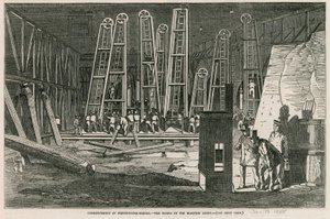 Början av Westminster Bridge, arbeten med elektriskt ljus av English School
