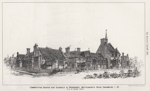 Konkurrenskraftig design för skolor och bostäder, Bettesworth Road, Swanwore, Isle of Wight (gravyr) av English School