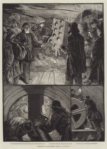Färdigställande av Mersey-tunneln i Liverpool (gravyr) av English School