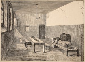 Condemned Cell, Newgate, illustration från The Criminal Prisons of London och scener från Prison Life av Henry Mayhew och John Binny, pub. 1862 av English School