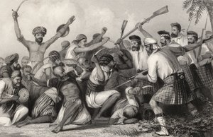 Konflikt med Ghazees före Bareilly den 6 maj 1858, från "The History of the Indian Mytery", publicerad 1858 av English School