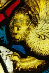 Bevarad del från Great East Window på York Minster: "The Opening of the First Seal" av English School
