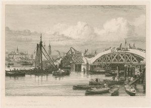Byggandet av den nya London Bridge, 26 juli 1827 av English School