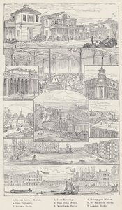 Convent Garden Market, Corn Exchange, Billingsgate Market, Coal Exchange, East India Docks, St Katherine Docks, Victoria Docks, West India Docks, London Docks (gravyr) av English School