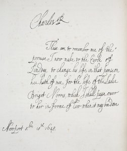 Kopia av ett brev skrivet av Karl II, 1648 av English School