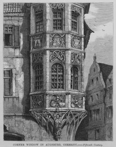 Hörnfönster i Augsburg, Tyskland (gravyr) av English School