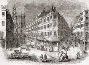 Cornhill, The Exchange och Lombard Street, London, England i mitten av 1800-talet, från Old England: A Pictorial Museum, pub. 1847 av English School