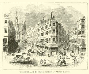Cornhill och Lombard Street i Annes regerar av English School