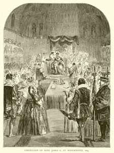 Kröning av kung James I i Westminster, 1603 av English School