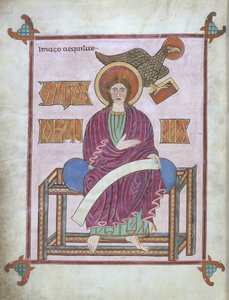 Cott Nero DIV f.209v St. John med hans symbol, från Lindisfarne-evangelierna, 710-721 (vellum) av English School