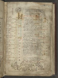 Bomull Julius A. VI, f.5, kalendersida för maj: Herdar och flock (vellum) av English School