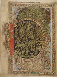 Bomull Nero C IV f.39 Helvetets käftar fästa av en ängel, från Henriks psalter av Blois, c.1121-61 (vellum) av English School