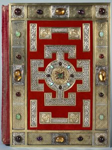 Cotton Nero D.IV Binding of the Lindisfarne Gospels, rebound 1853 (läder med guld och halvädelsten) av English School
