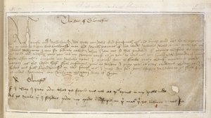 Bomull Vespasian MS F III f.19 Richards första överlevande brev till Sir John Say av English School