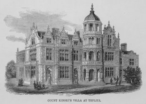Greve Kinskis villa i Teplitz (gravyr) av English School