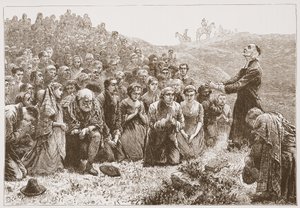 Covenanters som tillber vid Whitadders stränder, illustration från The History of Protestantism av James Aitken Wylie (1808-1890), pub. 1878 av English School