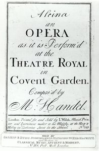 Omslag till notblad för Alcina, en opera av Händel, publicerad 1735 av English School