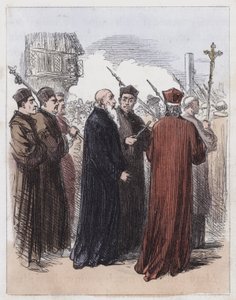 Cranmer ledde till avrättning (färgad gravyr) av English School