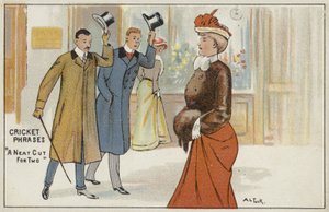 Cricketfraser: "ett snyggt snitt för två" (chromolitho) av English School