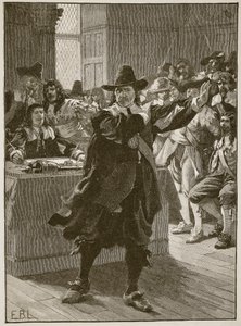 Cromwell talar till det långa parlamentet för sista gången, illustration från Cassells Illustrated History of England (sepiafoto) av English School