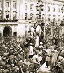 Folkemængderne uden for Buckingham Palace jubler kong George V på Armistice Dayswed av English School