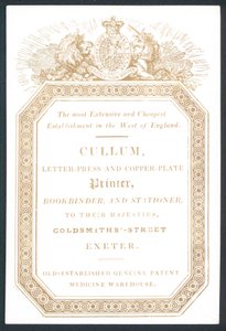 Cullum, Letter-Press och Copper-Plate Printer, handelskort av English School
