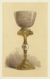 Bägare, eller kalk, i orientalisk onyx, monterad i emaljerat guld (chromolitho) av English School