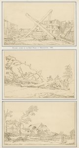 Skador orsakade av den stora stormen i Roehampton, 1780 (bläck på papper) av English School