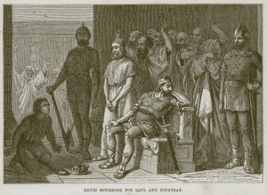 David sörjer Saul och Jonathan, illustration från The Childs Bible, c.1880 av English School
