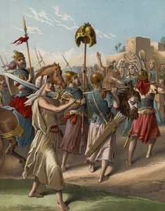 David återvände från slakten av filisteen (chromolitho) av English School
