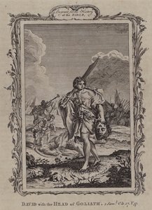David med Goliat-huvudet (gravyr) av English School