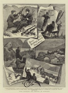 Rådjur förföljer och kör i Skottland (gravyr) av English School