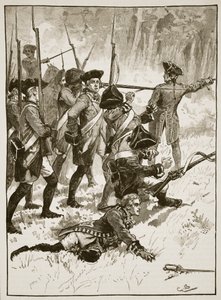 General Braddocks nederlag i det indiska bakhållet, 1755, illustration från Cassells Illustrated History of England (sepiafoto) av English School