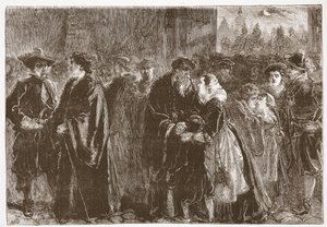 De förvisade ministrarnas avgång från Kuttenberg, illustration från The History of Protestantism av James Aitken Wylie (1808-1890), pub. 1878 av English School