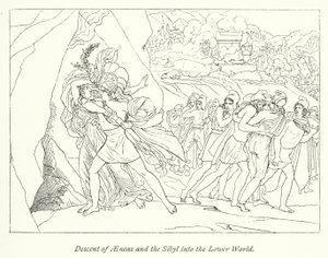 Nedstigning från Aeneas och Sibylla till den lägre världen (litho) av English School