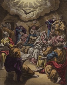 Den Helige Andes nedstigning (färg litho) av English School