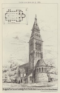 Design för New Church, Cambridge Park, Twickenham, Sketch of Tower och Chancel (gravyr) av English School